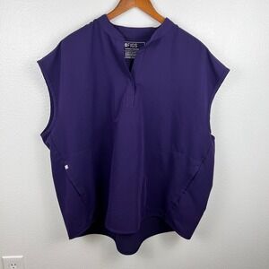 FIGS Rafaela Oversized Scrub Top Purple Size XXL Single Button Collar Comfort